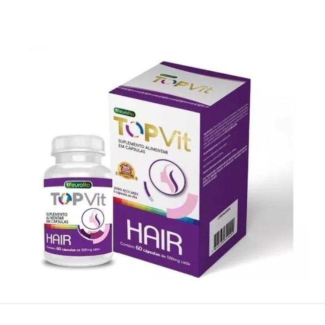 Top Vit Hair Premium - Suplemento para Cabelos e Unhas - 60 Cápsulas (Biotina - Vitamina C - Vitamina A - E - B6 - Selenio)