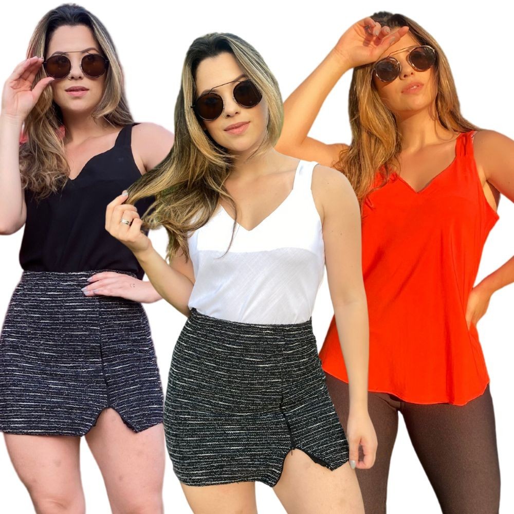 Kit 3 Regata Alca Larga Feminina Viscose Social Blusa Blusinha Camisa Camiseta Casual Basica