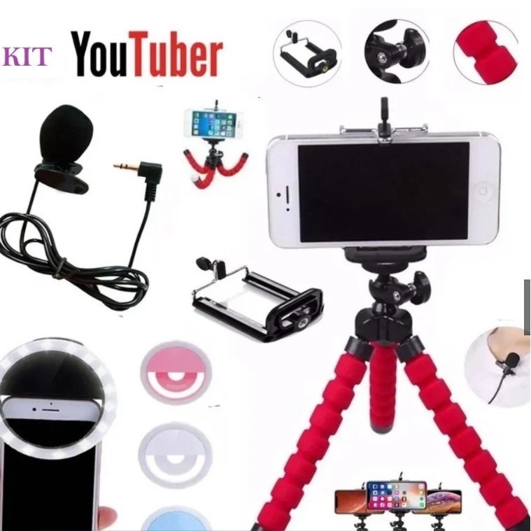 Youtuber Clip Luz para Celular Ring Light + Mini Tripé flexível + Microfone de Lapela. em Oferta na Shopee