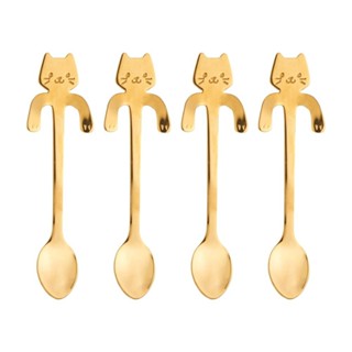 4 Colheres para Chá Wolff Cat de Aço Inox Dourado