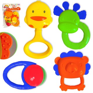 Brinquedo Para Bebê Kit com 4 pçs Chocalho Infantil Mordedor Colorido