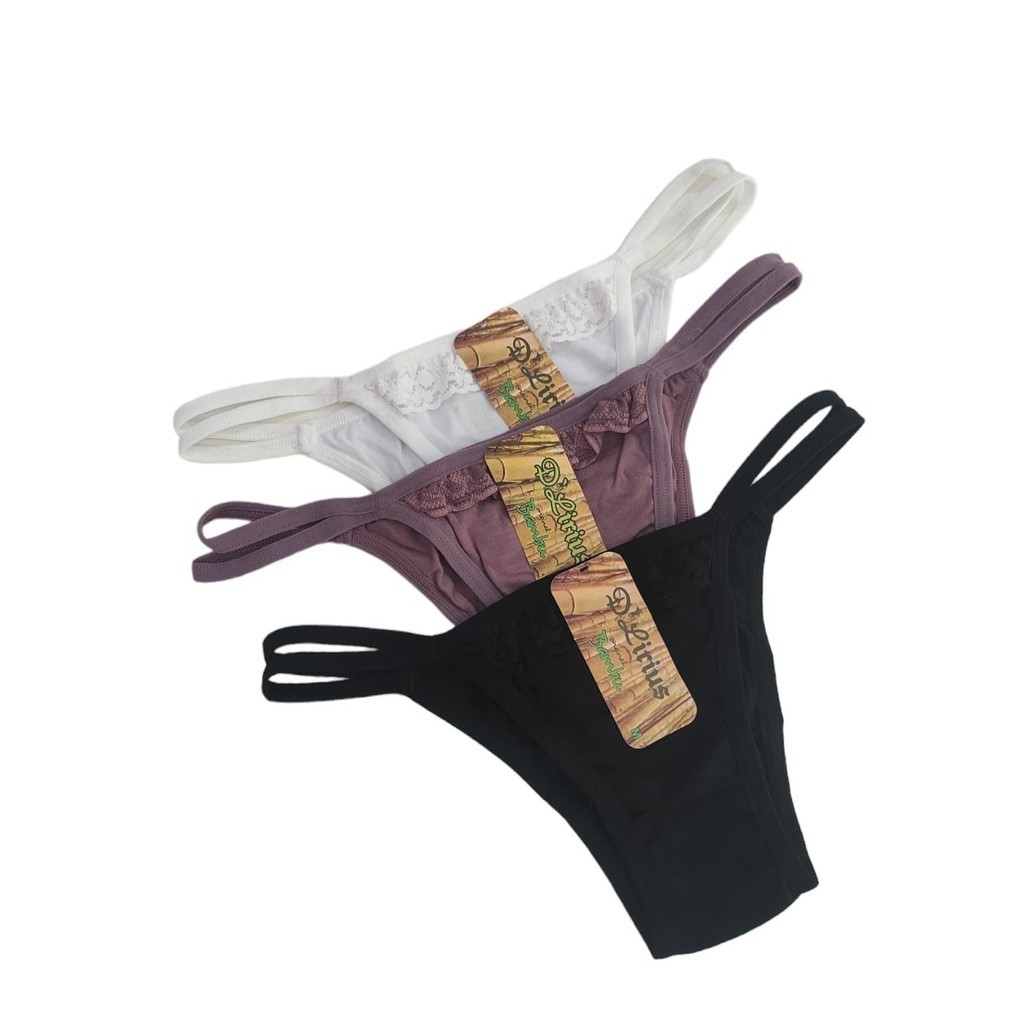 Kit 3 Calcinhas Tanga De 2 Tiras String em Fibra de Bambu Conforto Forro de Algodão