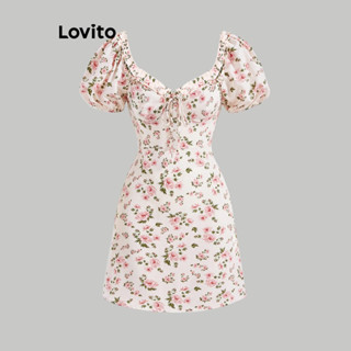 Lovito Casual Vestido Assimétrico com Estampa Floral e Laço na Barra para Mulheres L76AD178