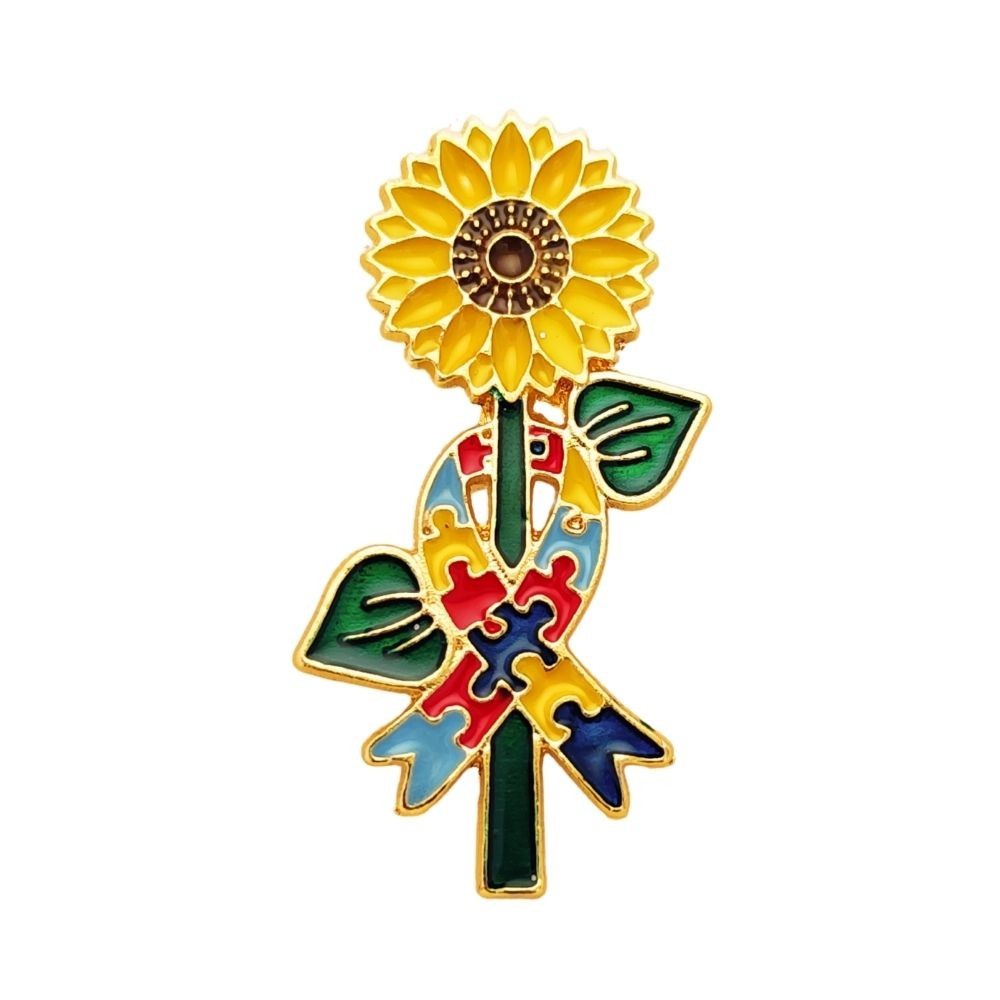 Broche pin girassol com laço autismo deficiências não visíveis em Oferta na Shopee