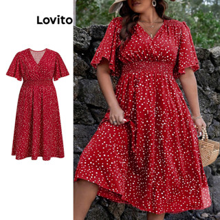Lovito Plus Size Vestido Feminino Boho Bata de Bolinhas LBL08248