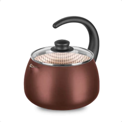 Chaleira Antiaderente Linha Flora com Tampa de Vidro 2L em Alumínio Marrom Chocolate MTA - 901