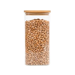 Pote de vidro 1,4Lcom tampa de bambu hermético quadrado - Tud