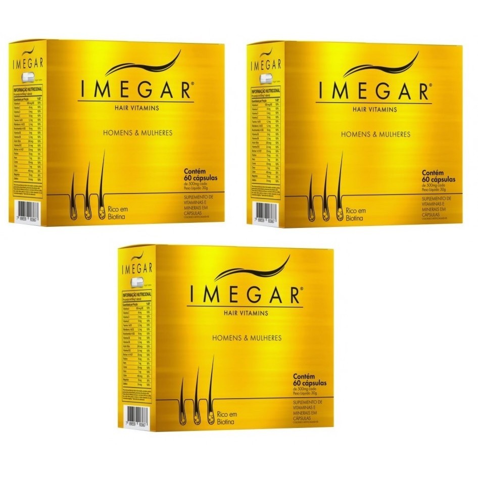Kit 3 Imegar Hair Vitamins Homens & Mulheres 60Cps - Prowin