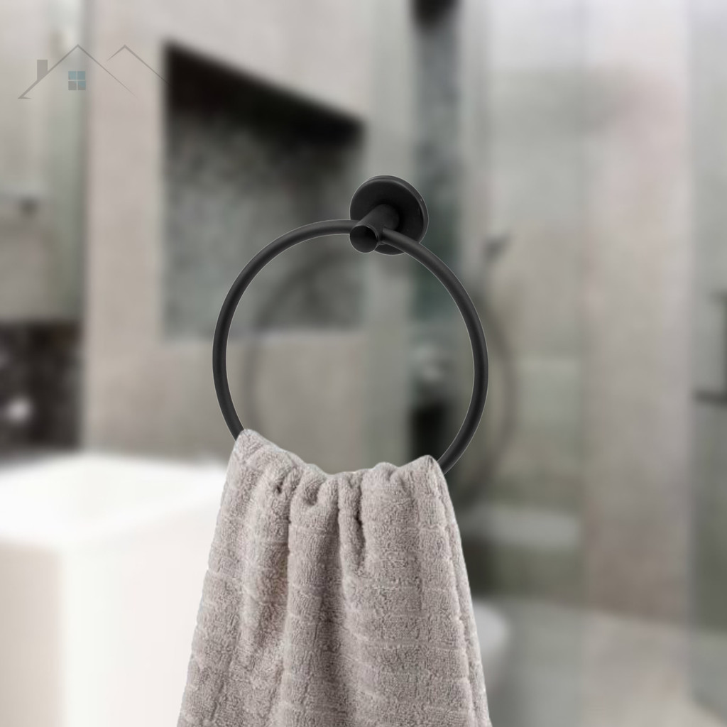 Porta Toalha Rosto Ou Suporte Argola Alumínio Preto Fosco Banheiro