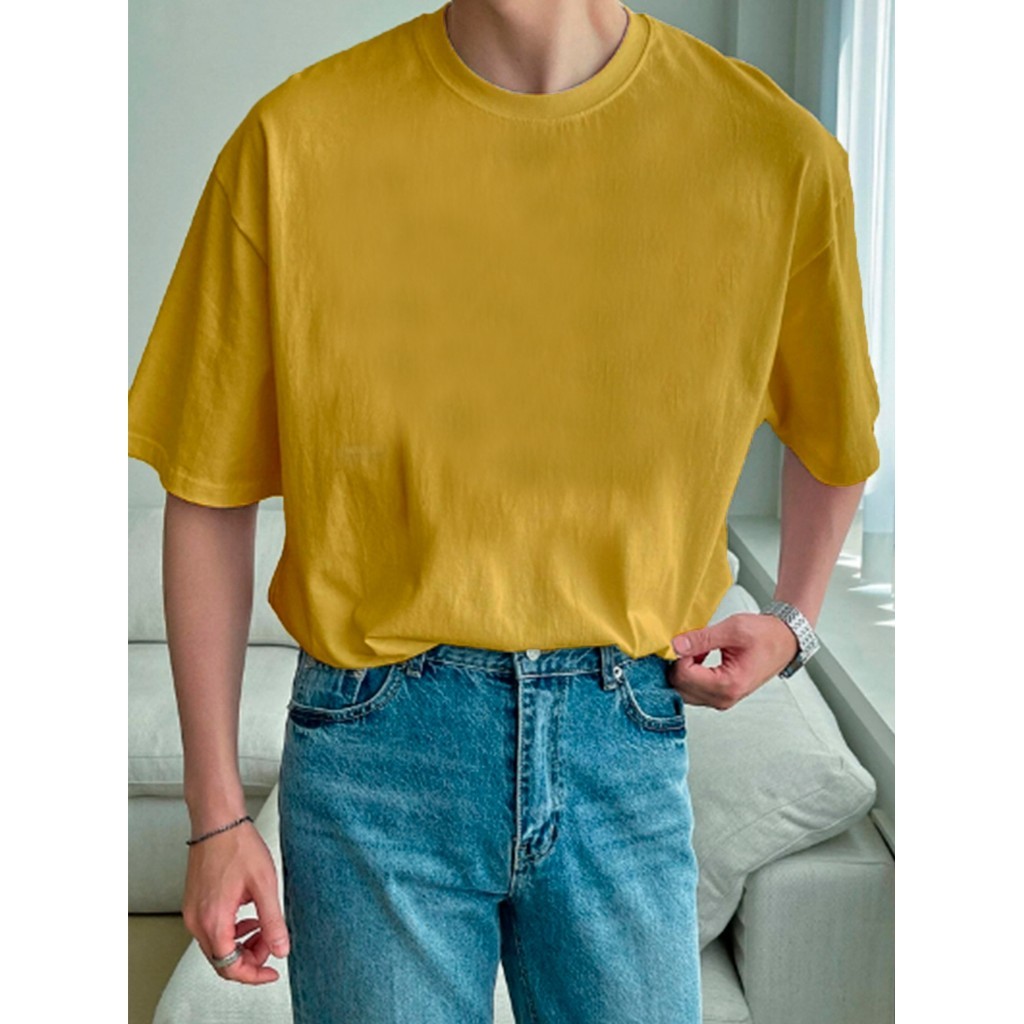 Camiseta Amarelo Larga Confortável Blusa Oversized Esportiva Lisa Unissex T Shirt Plus Size