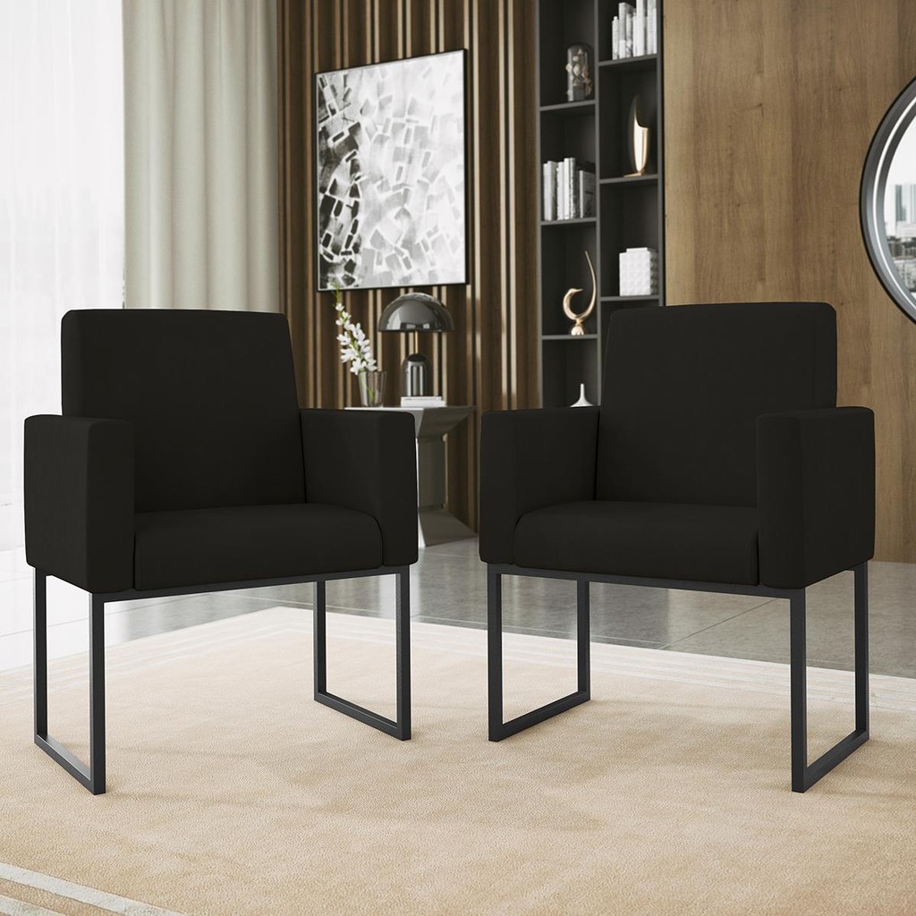 Kit 02 Poltronas com Base de Ferro Preta Reforçada Balaqui