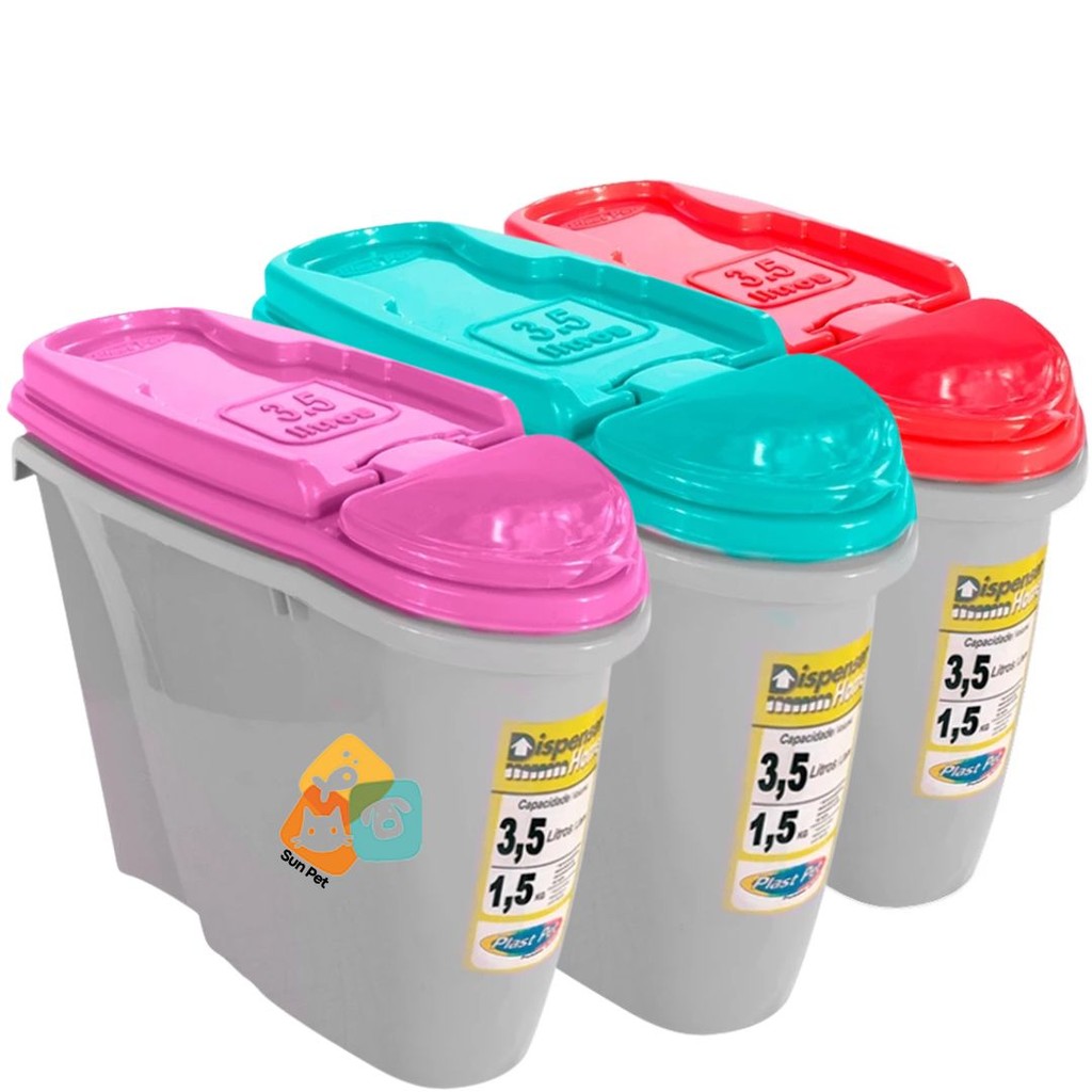 Porta Ração Pote Dispenser Home 3,5 Litros Plast Pet Várias Cores Plast Pet