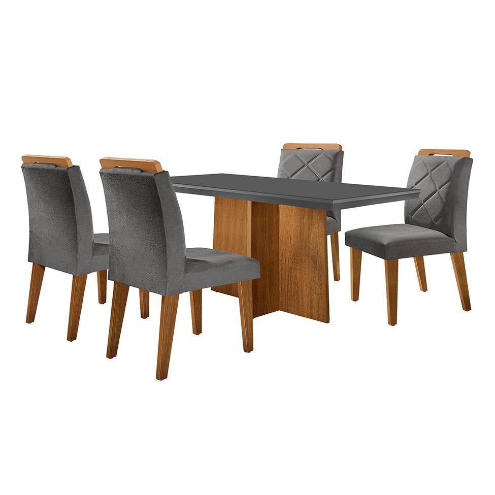 Conjunto de Mesa de Jantar Retangular com Tampo de Vidro Ane e 4 Cadeiras Bélgica Veludo Grafite e Imbuia em Oferta na Shopee