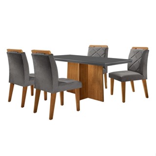 Conjunto de Mesa de Jantar Retangular com Tampo de Vidro Ane e 4 Cadeiras Bélgica Veludo Grafite e Imbuia em Oferta na Shopee