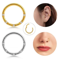Piercing Argola Segmento Aço Cirúrgico Articulado Detalhes Pontinhos Zircônia | Helix, Conch, Septo, Rook,