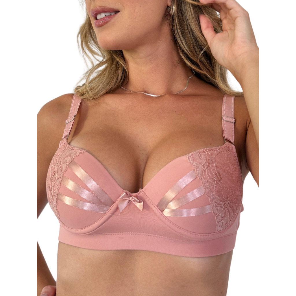 Sutiã Reforçado com Bojo Alça Larga em Microfibra com Detalhe em Fita Sustentação com Aro Soutien