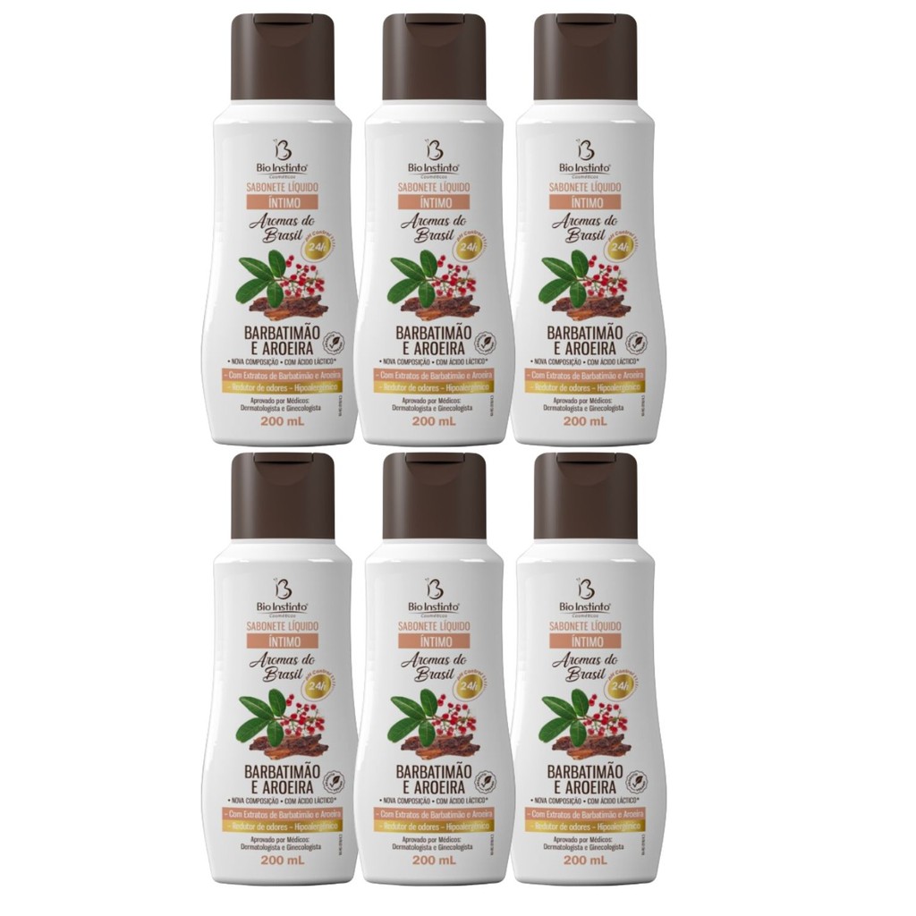 Kit 6 Sabonete Íntimo Barbatimão e Aroeira 200Ml - Bio Instinto