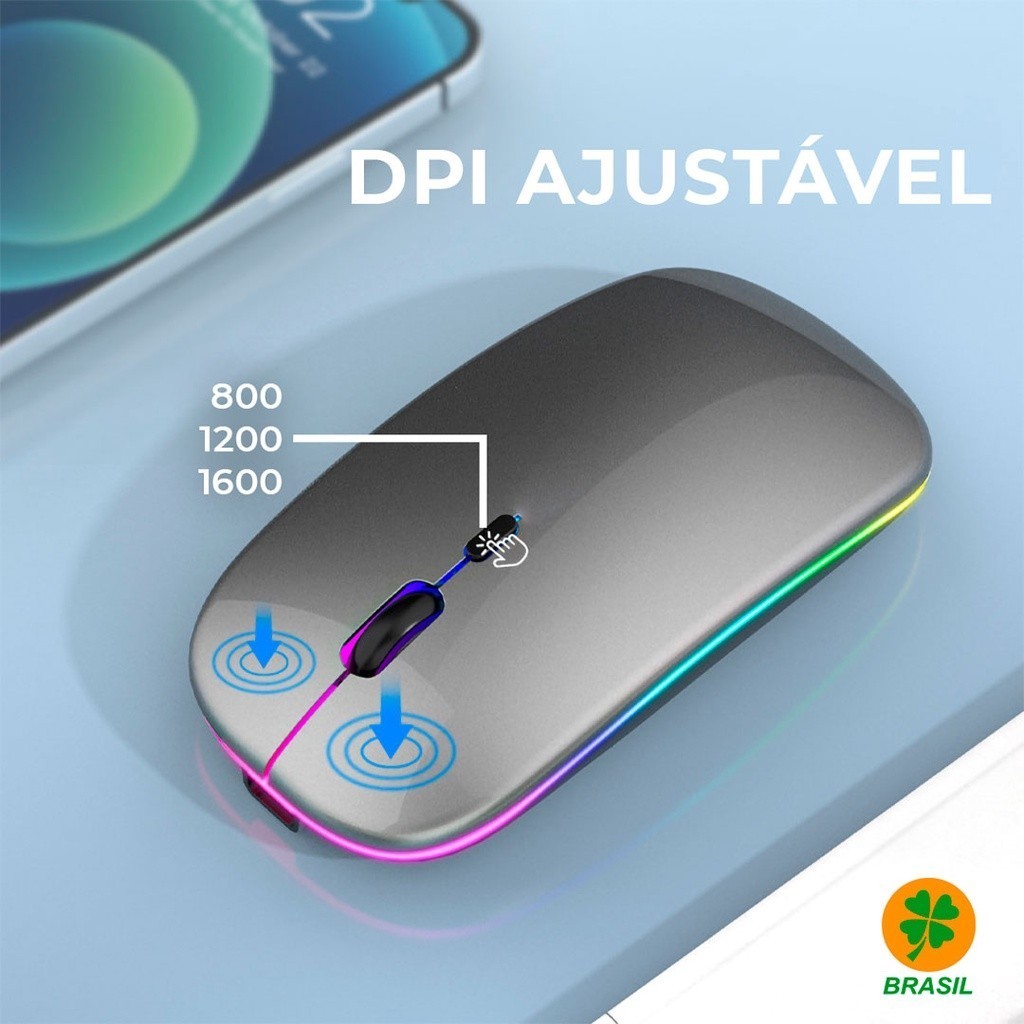 Mouse Sem Fio Pilha Led Rgb 2,4GHz  Ergonômico Silencioso Loong