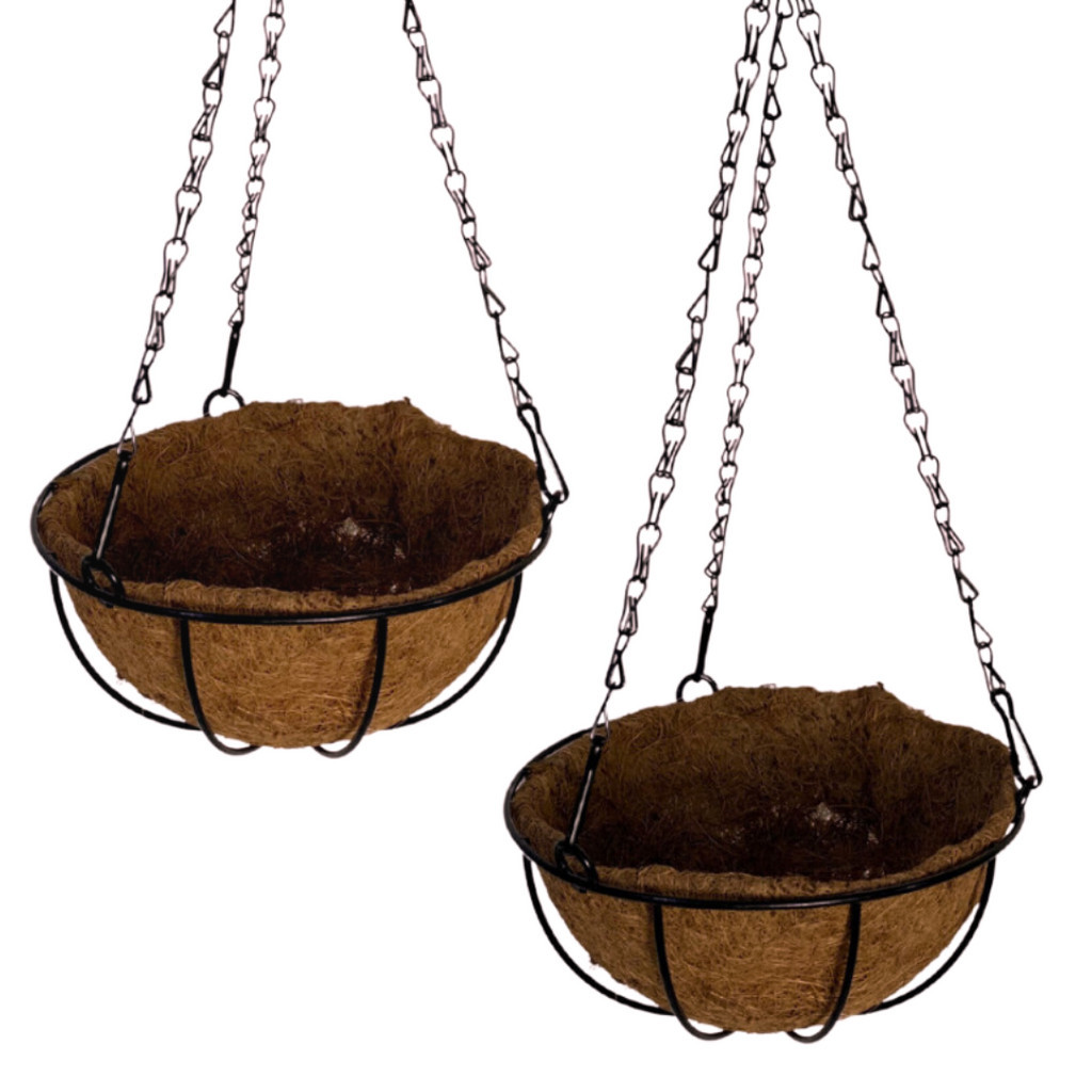 2 Vasos de Fibra de Coco 35cm Plantas Suspenso com Corrente
