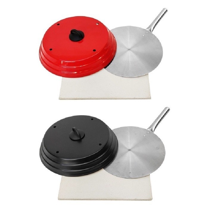 Kit Pizza Para Churrasqueira Com Pá de Pizza Alumínio, Pedra Refratária Quadrada 40cm e Abafador (Escolha Cor)