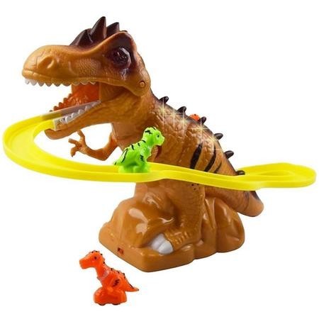Brinquedo pista de dinossauro com escorregador para dinossauros com luz e som em Oferta na Shopee