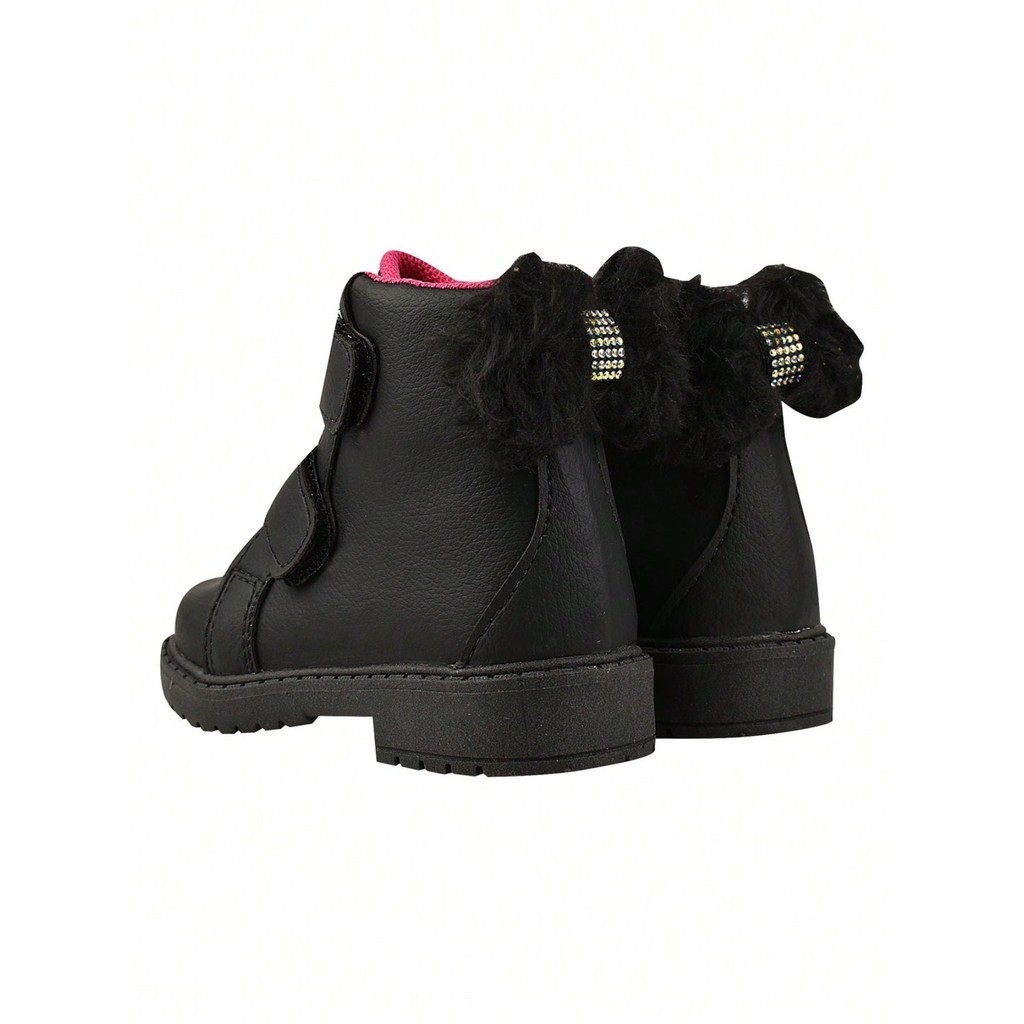 Bota Feminina Coturno Infantil Feminino Botinha Laço Atrás Aveludado Blogueirinha