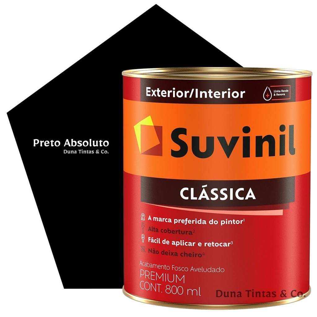 Tinta Suvinil Clássica Paredes e Tetos 800ml Preto Absoluto em Oferta na Shopee