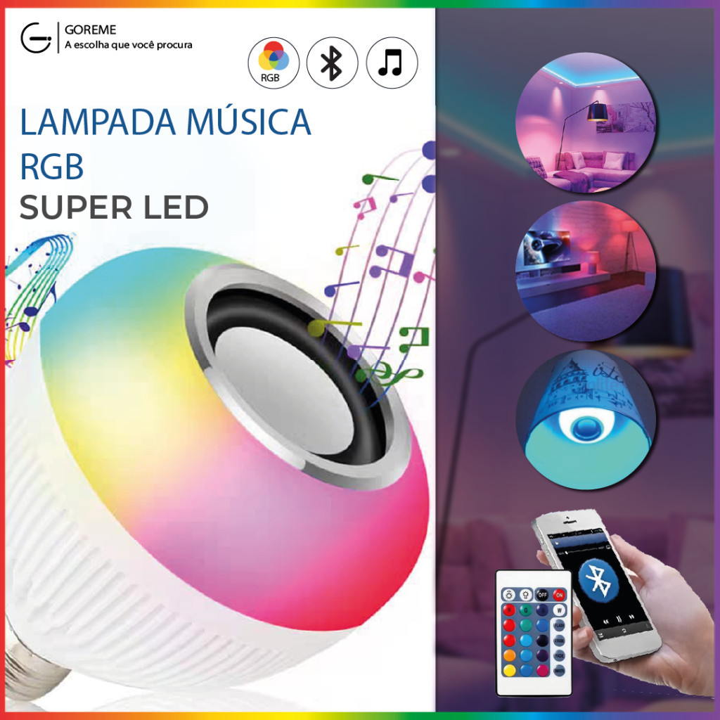 Lâmpadas Bluetooth Caixa De Som 12W Super Led com controle RGB Bivolt E27 | Festa | Ano Novo | Natal | Quarto RGB | 1 a 4 Unidades em Oferta na Shopee