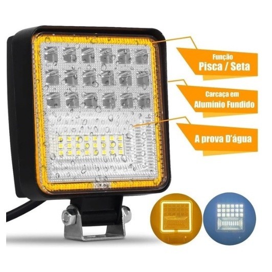 kit 2 Farol De Milha 126w 42 Leds Auxiliar PIsca Strobo  Road Jeep Trator Troller Máquinha Agricola