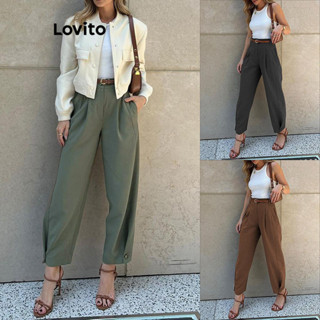 Lovito Calças Casuais Com Botões Lisos Para Mulheres LNL40163