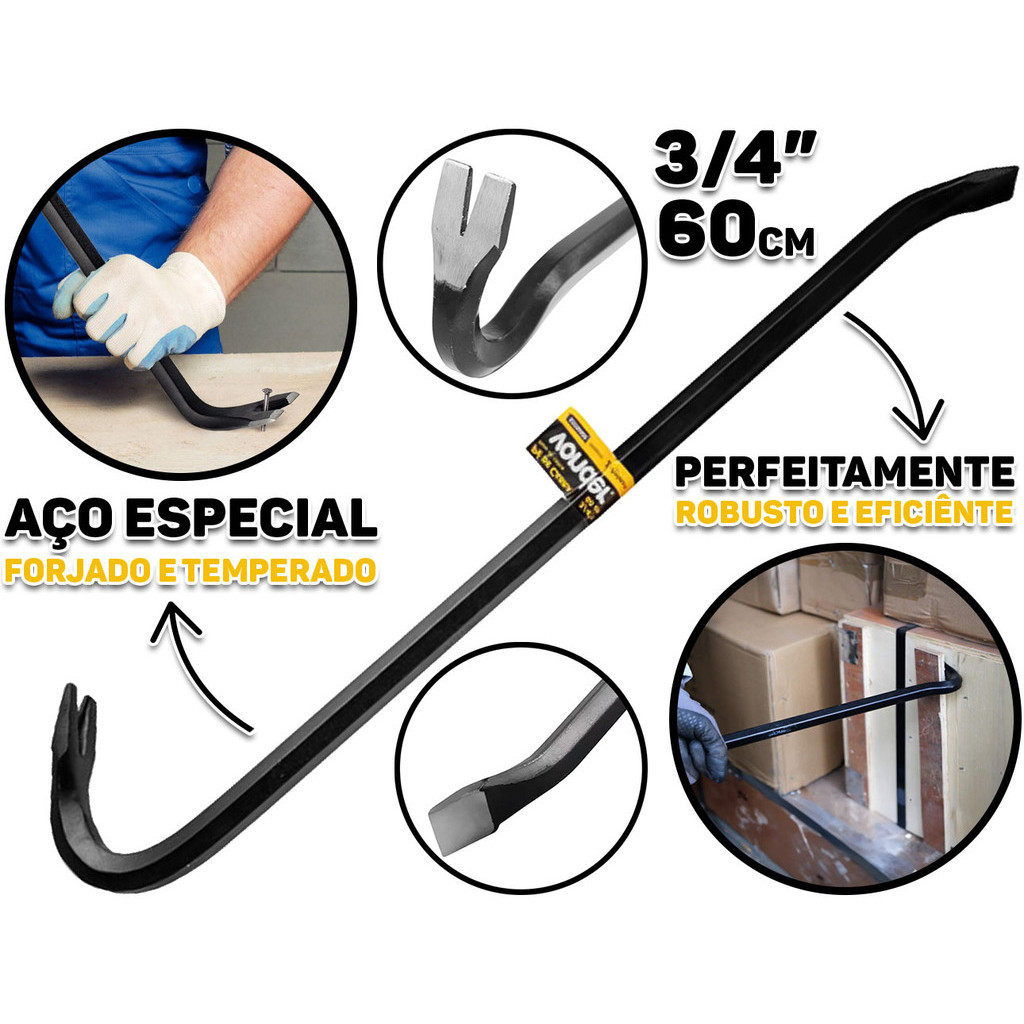 Pé De Cabra Duplo Sextavado 3/4 Polegadas Aço Forjado Para Abertura E Desmontagem 60cm Vonder - Home & Living