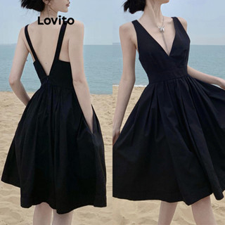Lovito Vestido Básico Liso Casual Para Mulheres LNE43187