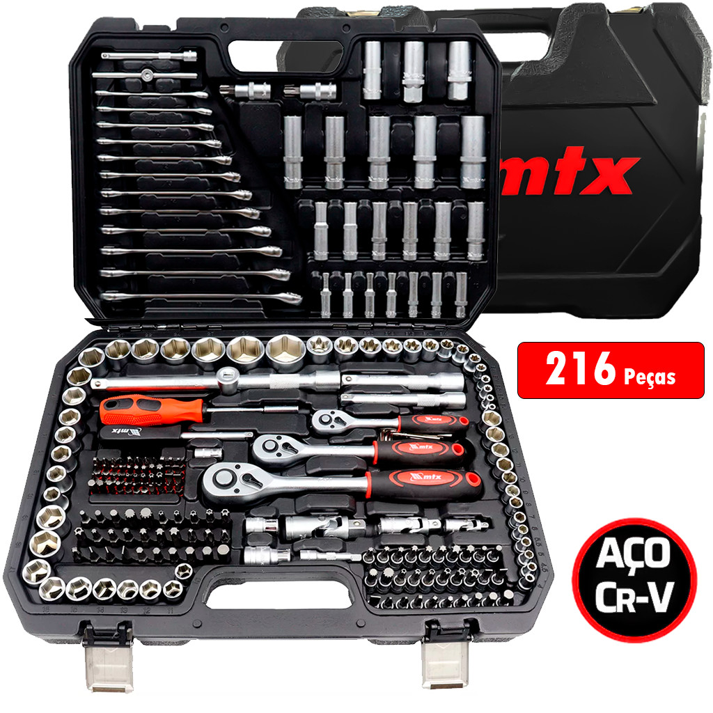 Jogo Ferramentas 216 Pçs Soquetes Chaves Catraca Bits Combinada + Maleta 1353055 - MTX Profissional em Oferta na Shopee