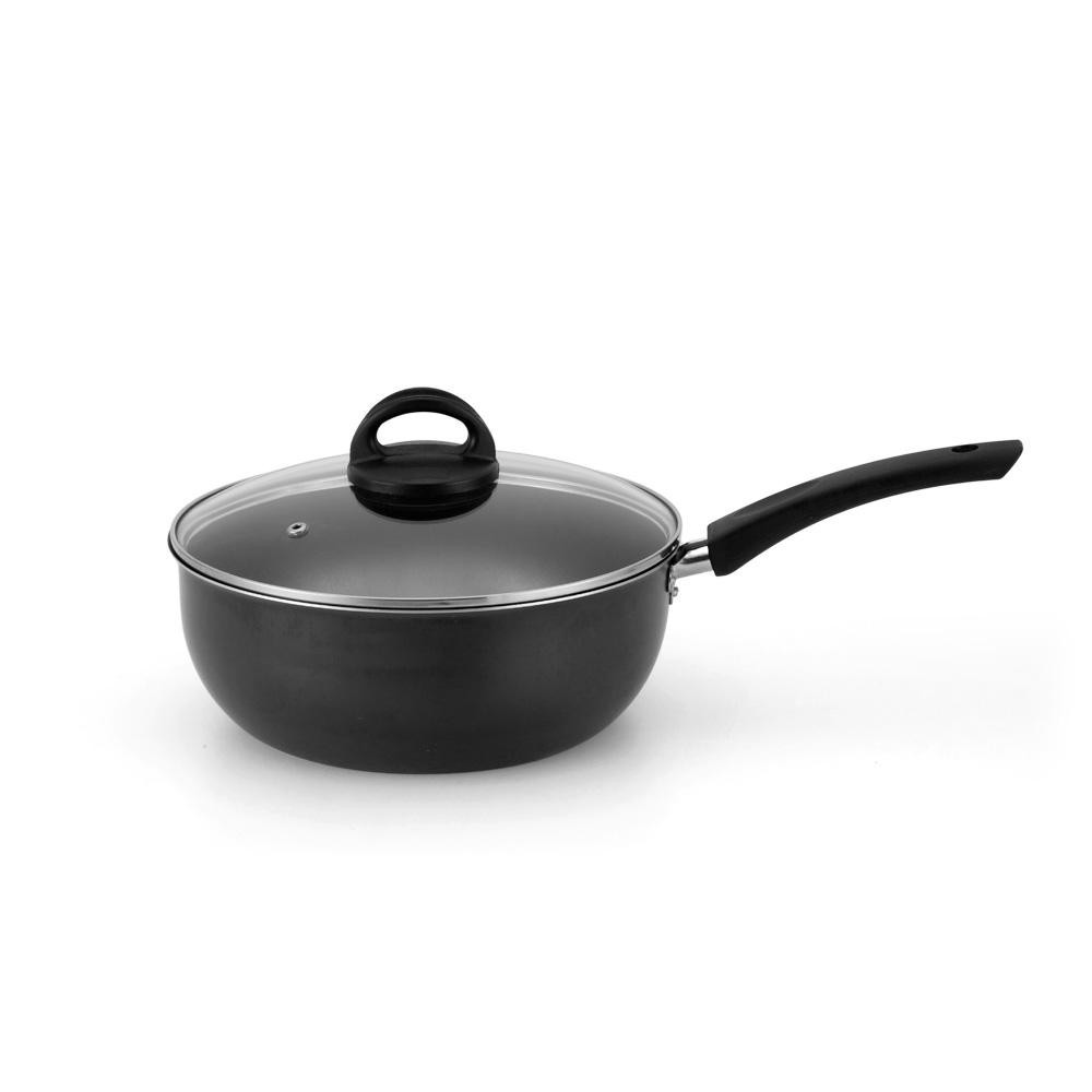 Wok Antiaderente Tampa De Vidro 24Cm Preto Nacional - Home & Living