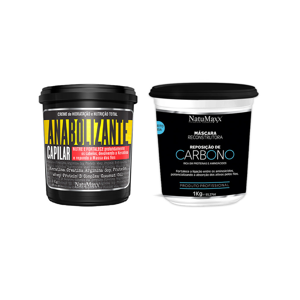 Kit Natumaxx Máscara Capilar Hidratação Creme Fortificante Anabolizante 1kg + Reposição Carbono 1kg