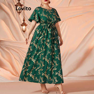 Lovito Vestido Plus Size Curvo Elegante Ditsy Floral Com Cinto De Flores Para Mulheres LNL43162