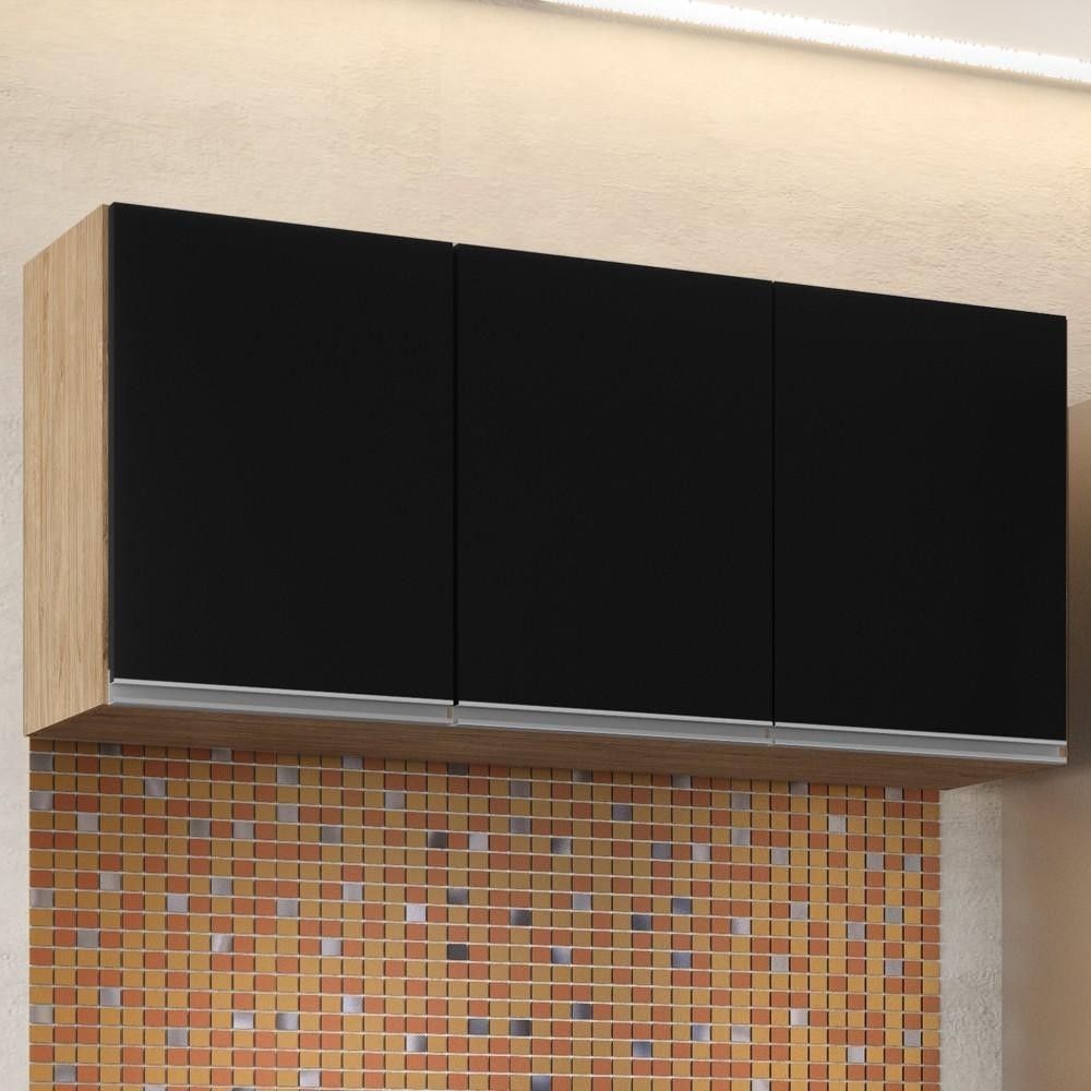 Armário Aéreo de Cozinha 120cm 3 Portas Virgínia Castanho/Preto - Lumil - Home & Living