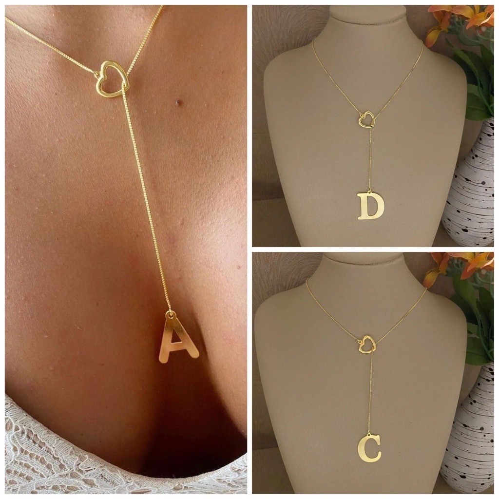 Colar Feminino Gravatinha de Letra Inicial Folheado a Ouro18K e Prata925 em Oferta na Shopee