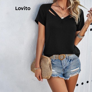Lovito Camiseta Casual Com Recorte Liso Para Mulheres LNL45019