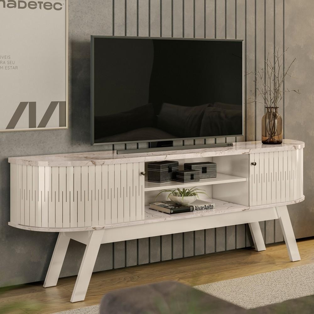 Rack Bancada para TV 75 Pol 183cm Alícia Z10 Calacata/Off White - Mpozenato em Oferta na Shopee