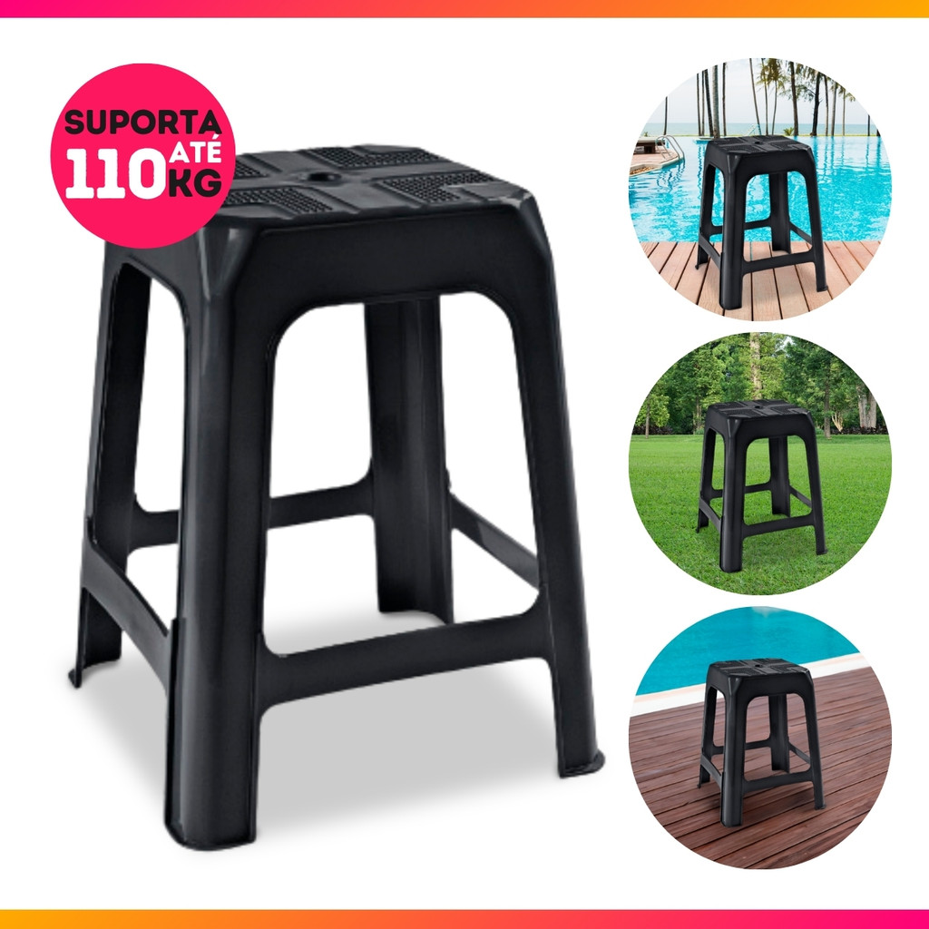 Banqueta Plástica Banquinho Manicure Banco Dobrável 110 Kg
