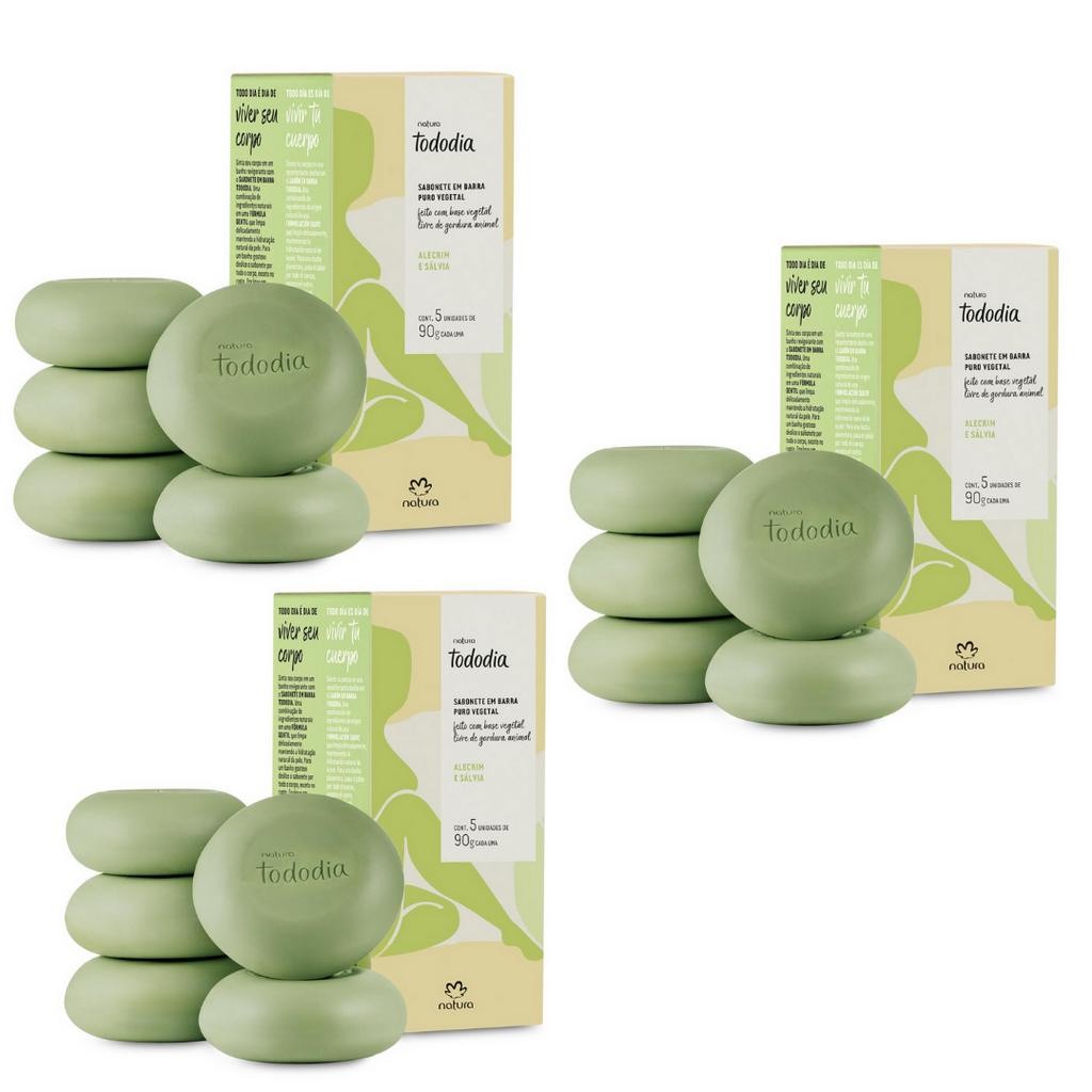 Kit 3 Caixas Sabonetes Barra Alecrim e Sálvia 5x90g - Natura