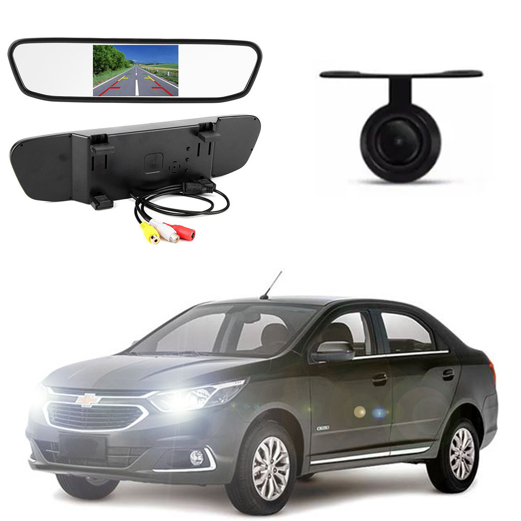 Kit Completo Espelho Retrovisor LCD 4.3 + Câmera de Ré Cobalt 2011 2012 2013 2014 2015 2016