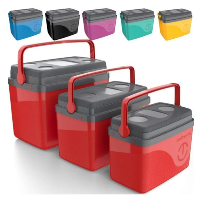 Kit Caixa térmica Cooler 7,5L + 15L + 30L Alça Tampa bandeja Floripa Unitermi Cerveja PraiaChurrasco