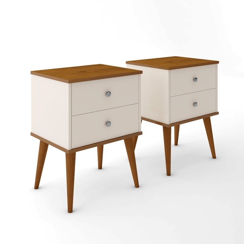 Kit  2 Mesas De Cabeceira Berlim 2 Gavetas Off/Freijó em Oferta na Shopee