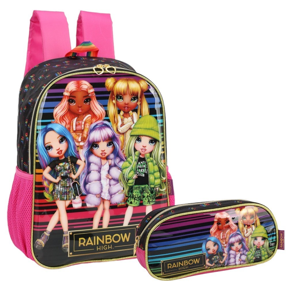 Kit Mochila De Costas Menina Escolar E Estojo Rainbow High