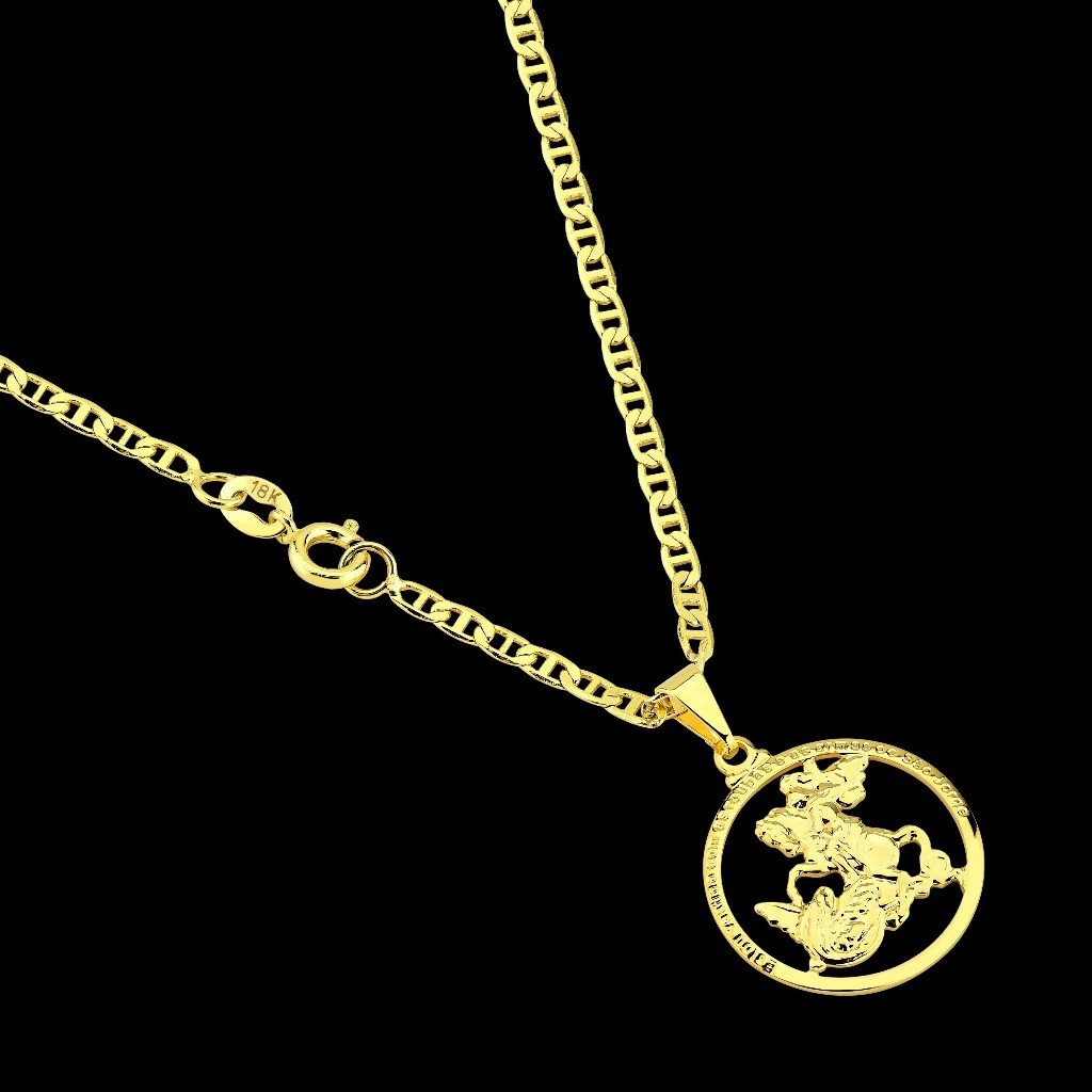 Corrente Cordão Masculino Pingente São Jorge Banhados a Ouro 18k Banhado a ouro 18k Banho italiano Triplo EXCLUSIVO LE B