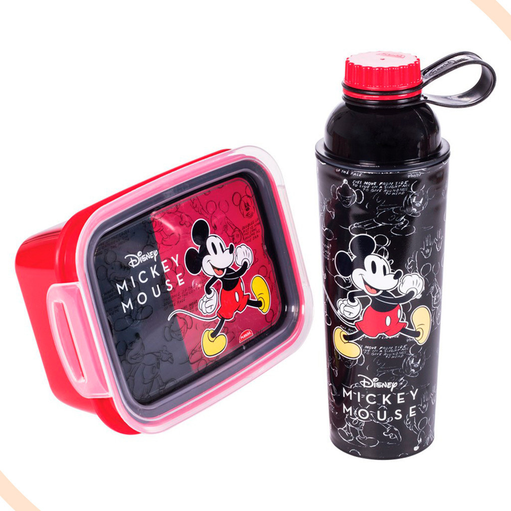 Kit Presente Mickey Disney Garrafa 660 ML Marmita Hermética 850 ML Pote Potinho Marmitinha Criança Escolar