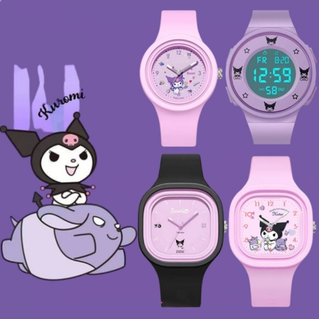 Sanrio LED Light Relógio Eletrônico Bonito Desenho Animado Kuromi Melody Cinnamoroll Com Pulseira De Silicone Mostrador 