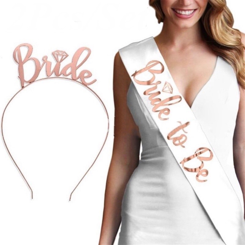 Kit :  FAIXA BRIDE + TIARA BRIDE TO BE ROSE